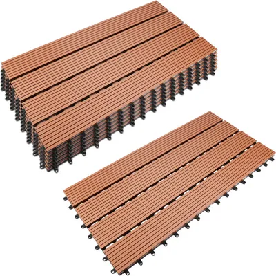 Produktbild von Jiubiaz WPC Terrassenfliesen Terrassendielen Holz-Optik 60x30cm, 30 Stück = 5m² Fliese Bodenfliese Klickfliese mit klicksystem Bodenbelag Braun