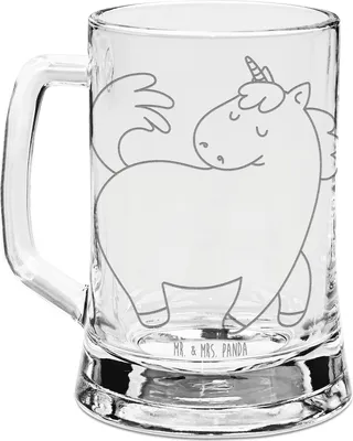 Produktbild von Mr. & Mrs. Panda Krug Einhorn Stolzieren - Transparent - Geschenk, Humpen, Gravur Bierkrug, Einhörner, Reiten, Pferd, Glasbierkrug, Unicorn, Freundin, Seidel, Mit