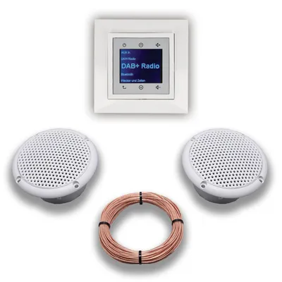 Produktbild von BERKER Unterputz DAB+ und Bluetooth Radio 30848989 polarweiß glänzend mit 1fach Rahmen Berker + 2 x Feuchtraum / Badezimmer - Deckenlausprecher Einbaulautsprecher + 20 Meter EBROM Lautsprecherkabel