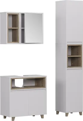 Produktbild von Badmöbel-Set Vicco Elnor Weiß/Eiche 3 Teile mit Hochschrank, Model 57561