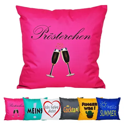 Produktbild von JACK 50x50cm Motiv Outdoor Lounge Kissen Dekokissen inkl. XXL-Füllung Wasserabweisend Sitzkissen Garten Stuhl Lotus Effekt lustig, Farbe:Prösterchen
