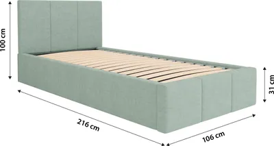 Zdjęcie produktu dla Muralo Łóżko Pojedyncze do Sypialni 90x200 cm Łóżko Tapicerowane z Pojemnikiem Miętowe
