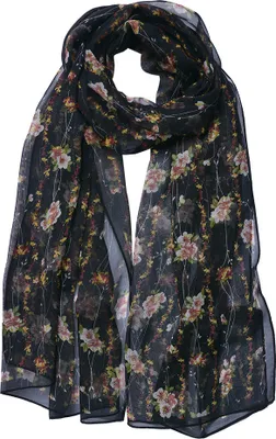 Produktbild von Clayre & Eef Gemusterter Damenschal 50x160 cm Schwarz Synthetisch Blumen