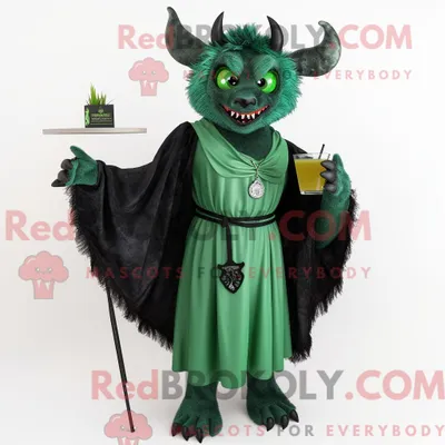 Immagine prodotto di Personaggio mascotte REDBROKOLY del diavolo verde foresta vestito con un abito da cocktail e scialli