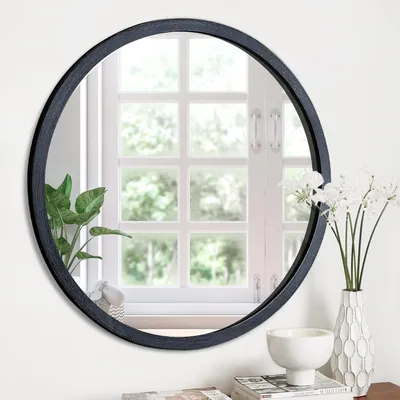 Produktbild von Runder Wandspiegel 50 cm - Holzrahmen Schwarz