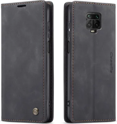 Image de Etui Redmi Note 9 Pro, étui rétro en cuir PU, pochettes pour cartes, fermeture magnétique, étui avec fonction stand pour Xiaomi Redmi Note 9 Pro noir