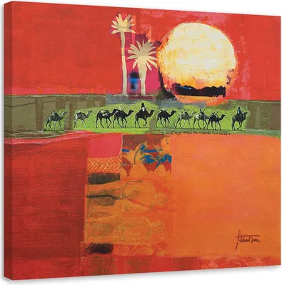 Produktbild von Leinwandbild ägyptische kamelreise 50x50 cm Feeby rot wandbild bereit zum aufhängen