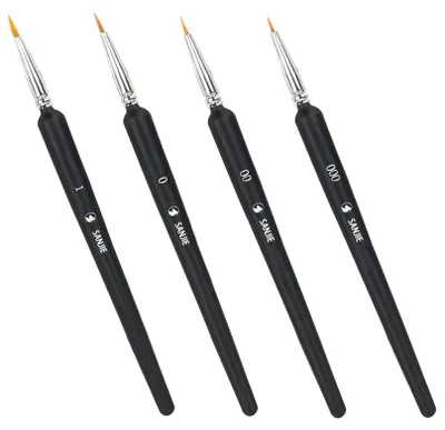 Detailpinsel-Set, 4 Stück, Größen 0, 00, 000, 1, feine Spitze