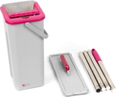 Produktbild von Kompakte Mikrofaser-Mopp-Set mit Wringer und Kratzer, rosa/grau