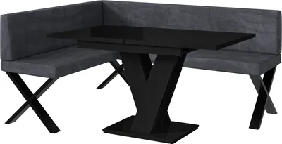Produktbild von MEBLINI Eckbank für Esszimmer mit ausziehbarem Tisch - Küchenbank - Essecke - Sitzecke Küche - TONI - X-Beine 128x168x87cm Links - Dunkelgrau Samt/M Schwarz Hochgl.