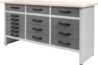 Zdjęcie produktu dla Stół warsztatowy z 15 szufladami Mega-M HANDYMAN 160x60x85 cm grafit