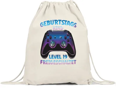 Produktbild von Geburtstagskind Level 19 Freigeschaltet Turnbeutel Gymsack  Happy Birthday Geburtstag Alles Gute Controller Konsole Gamer