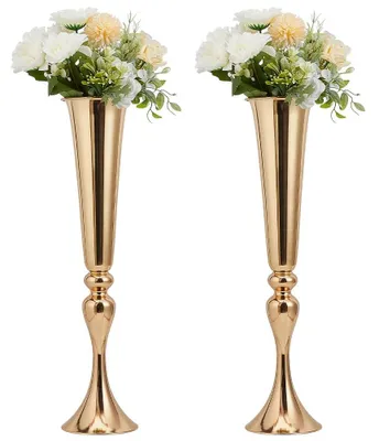 Trompetvasen-Set 2er-Pack Gold Metall 55,5 cm Hochzeit Deko