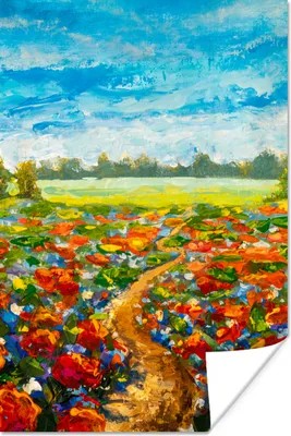 Produktbild von MuchoWow® Poster Malerei - Ölfarbe - Blumen - Natur 40x60 cm - Plakate für die Wand - Poster Babyzimmer
