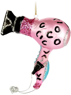 Immagine prodotto di BRUBAKER Asciugacapelli rosa con motivo leopardato - Guaina natalizia in vetro dipinta a mano - Guaina per albero da 12 cm - Glitter per donna - Decorazione per albero di Natale soffiata a bocca