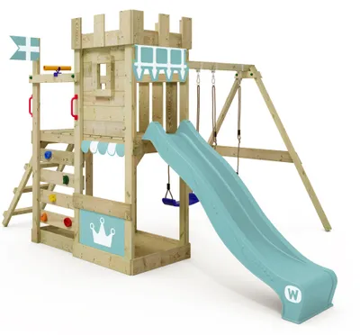 Produktbild von Spielturm Wickey RoyalFlyer mit Doppelschaukel und Rutsche, pastellblau