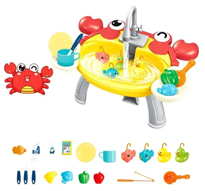 Produktbild von Zimilo Kinder Wasserspiel Spüle mit Wasserpumpe, Automatischer Wasserkreislauf, 180° Wasserhahn, Großes Becken, Zubehör Set Lernspielzeug, Rot