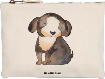 Produktbild von Mr. & Mrs. Panda Kulturbeutel Hund Entspannen Größe M - Weiß - Geschenk, Süß, Niedlich, Beauty Bag, Schwarzer, Mäppchen, Sprüche, Kosmetiktasche, Liebe, Etui