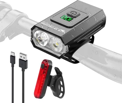 Immagine prodotto di Luci a LED per bicicletta, anteriori e posteriori, set di accessori, USB, ricaricabile, impermeabile, grado di protezione IPX6, potenti, per la sicurezza, illuminazione per bicicletta