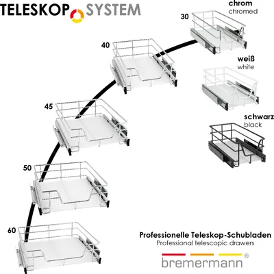 Produktbild von Bremermann teleskopická zásuvka 40 cm, kuchynská zásuvka s policou