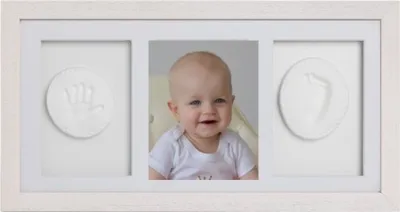 Image de Set pour empreintes de pieds ou de mains, tri-cadres - set cadeau pour bébé - blanc