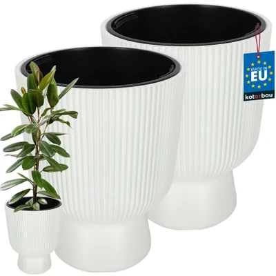 Produktbild von KOTARBAU® 2er Set Blumentopf ⌀ 39cm Orchideentopf Übertopf mit Innentopf Pflanzentopf mit Sockel Geriffelt Kelchform Pflanzkübel aus Kunststoff Grün
