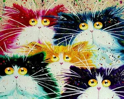 Produktbild von Malen nach Zahlen: Katze, bunte und lustige Motive, 50x40 cm, auf Leinwand, kreativ