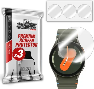 A product image showing packaging for screen protectors and a smartwatch with a screen protector applied.