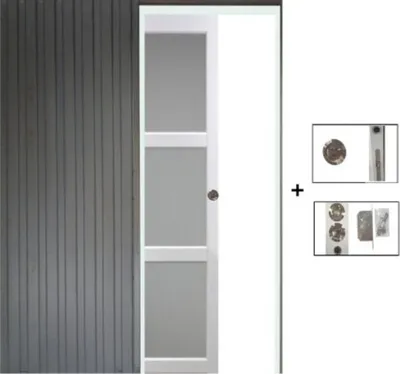 Image de Porte Coulissante Kenya Blanc Vitree H204 x L73 + Systeme aÂ  Galandage (sans kit finition)