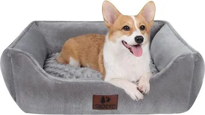 Produktbild von Kleines Tierbett, Plüsch, bequem, waschbar, sehr weich, Tiermatrash, grau, 55 x 45 x 16 cm