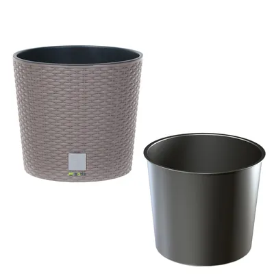 Obrázek produktu pro Květináč Ratan vzhled Moka Kulatý v. 27 cm kapacita 15,3 L Komolý Kužel plast