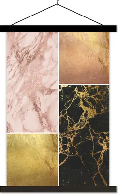 Produktbild von MuchoWow® Textilposter Marmor - Collage - Gold 40x60 cm mit schwarzem Rahmen - Wanddekorationen