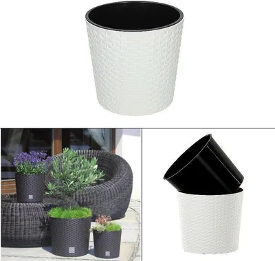 Produktbild von Dekorativer Blumentopf, Prosperplast, Rato Round, rund, weiß, Rattanimitat, 30x27 cm