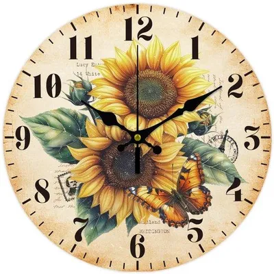 Produktbild von Vintage-Design Sonnenblumen Wanduhr Batteriebetrieben 12 Zoll Briefmarkenmuster Stille Dekorative Uhr