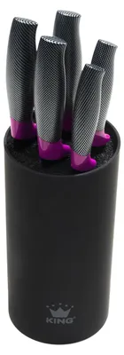 Produktbild von 6tlg. Messerblockset KING® CARBON BERRY LINE Edelstahl beschichtete Klingen mit Riffelstruktur plus Messerblock / Größen: 20cm Kochmesser, 20cm Ausbeinmesser, 20cm Brotmesser, 12.5cm Universalmesser & 8.5cm Gemüsemesser