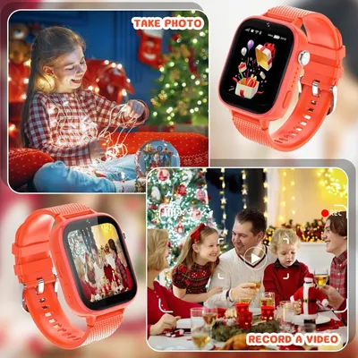 Produktbild von 4G Kinder Smartwatch mit GPS, Telefon & Videoanruf, SOS, Kamera, Nachrichten, Schrittzähler und Schulmodus – Armbanduhr für Jungen und Mädchen (Orange)