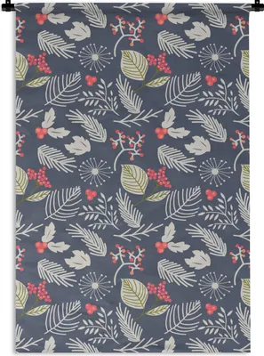 Produktbild von MuchoWow® Wandteppich Wandbehang Pflanzen - Beere - Winter - Muster 60x90 cm Tapisserie Dekoration Wandtuch - Foto-Teppich - Abwaschbar