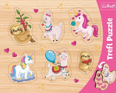 Obrázok produktu pre 6-dielne puzzle Jednorožci Lamy Lienky Zábavné puzzle pre deti