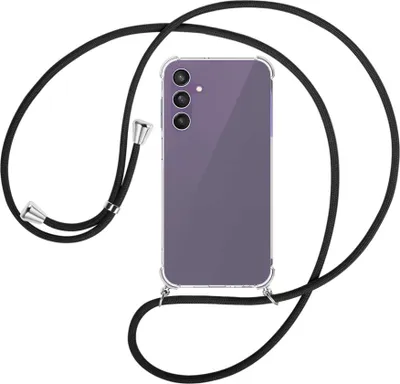 Produktbild von Handykette Backcover-Schutzhülle mit Band (Metall silberfarben) für Samsung Galaxy A25 5G - schwarz