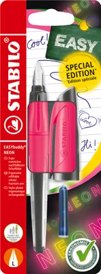 Obrázek produktu pro Školní plnicí pero STABILO s hrotem pro leváky L – EASYbuddy NEON v neonově růžové a modré barvě (smazatelné…)