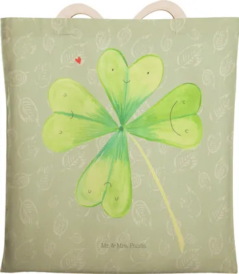 Produktbild von Mr. & Mrs. Panda Beutel Blume Kleeblatt - Blattgrün - Geschenk, Glück, Umzug, Neuanfang, Tragetasche, Stofftragetasche, Einkaufstasche, Motivation, Tasche, Glücksbringer