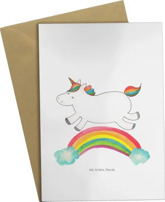 Produktbild von Mr. & Mrs. Panda Glückwunschkarte Einhorn Regenbogen - Weiß - Geschenk, kommunionskarte, Klappkarte, osterkarten, weihnachtskarten, Glitzer, Erwachsenwerden, Unicorn