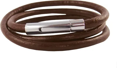Produktbild von Lederkette 3 mm Herren Halskette Braun 17-100 cm lang mit Hebeldruck Verschluss Silber Rund, Länge:17 Zentimeter