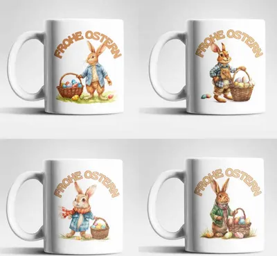Produktbild von Ostern Hase Ostereier Kaffeetasse Teetasse Tasse Geschenkidee 325 ml – 4er Set