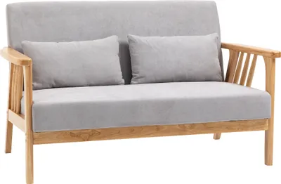 Produktbild von HOMCOM Sofa dwuosobowa 2-osobowa, sofa dwuosobowa z podłokietnikiem, sofa o aksamitnym wyglądzie, poduszki, sofa tapicerowana do salonu, maks. obciążenie 200 kg, szara, 130 x 75 x 78 cm