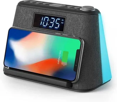 Obrázek produktu pro Digitální rádiobudíky s FM rádiem, Bluetooth, LED nočními světly, stmívatelným LED displejem, budíky s bezdrátovým nabíjením, USB nabíječky