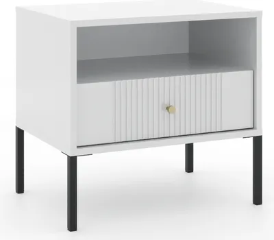 Produktbild von Nachttisch: eine Schublade, ein Regal, weiß, schwarze Beine