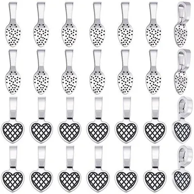 Produktbild von Antike Silberhänge 120 Stück - Herzförmige/Ovale Designs - DIY-Kabochons - Praktische Entdeckungen - Silberfassungen - Hänge für DIY-Schmuck