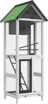 Image de vidaXL Volière grise 60 x 58,5 x 160 cm Bois massif de pin