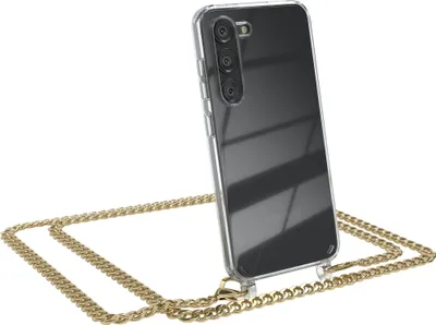 Produktbild von EAZY CASE Metall Handykette für Samsung Galaxy S23, Handyhülle mit Umhängeband, Silikonhülle, Metallkette für Smartphone in Gold